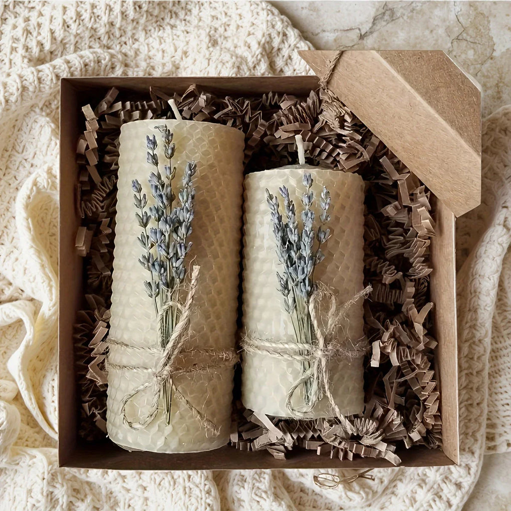 Set of 2 Lavender Scented Beeswax Candles - Perfect Gift Box for Couples, Seasonal Events, Spiritual Use, Home Decoration, Holiday Present | Romantic Gift Box | Fragrant Candle House Of Avana