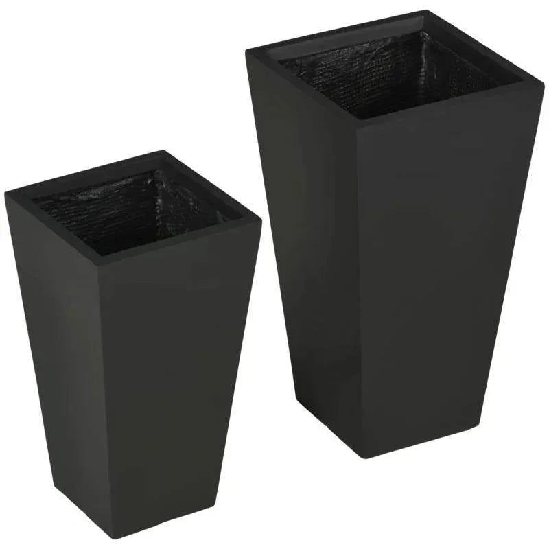 Set of 2 Modern Lightweight Black Outdoor Patio Flower Pot Tall Planter Box