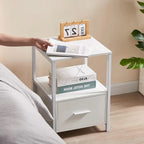 Set of 2 - Modern White Metal Wood Side End Table Nightstand with Storage Drawer