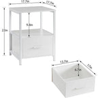 Set of 2 - Modern White Metal Wood Side End Table Nightstand with Storage Drawer