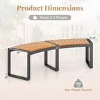 Set of 2 - Outdoor Metal Wood Backless Garden Bench with Modern Curved Design