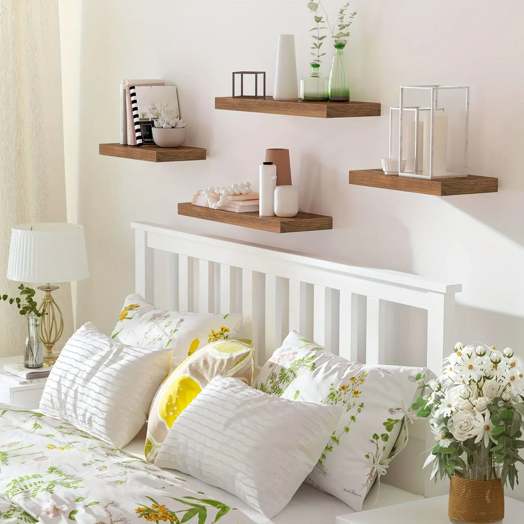 Floating Shelves 2pcs Set Wall-Mounted Shelves, 60cm Rustic Brown Artificial Wood Display Stands for Bathroom, Bedroom, Kitchen, Office - Easy Assembly, No Power Needed, Shelves for Wall, Floating Shelves House Of Avana