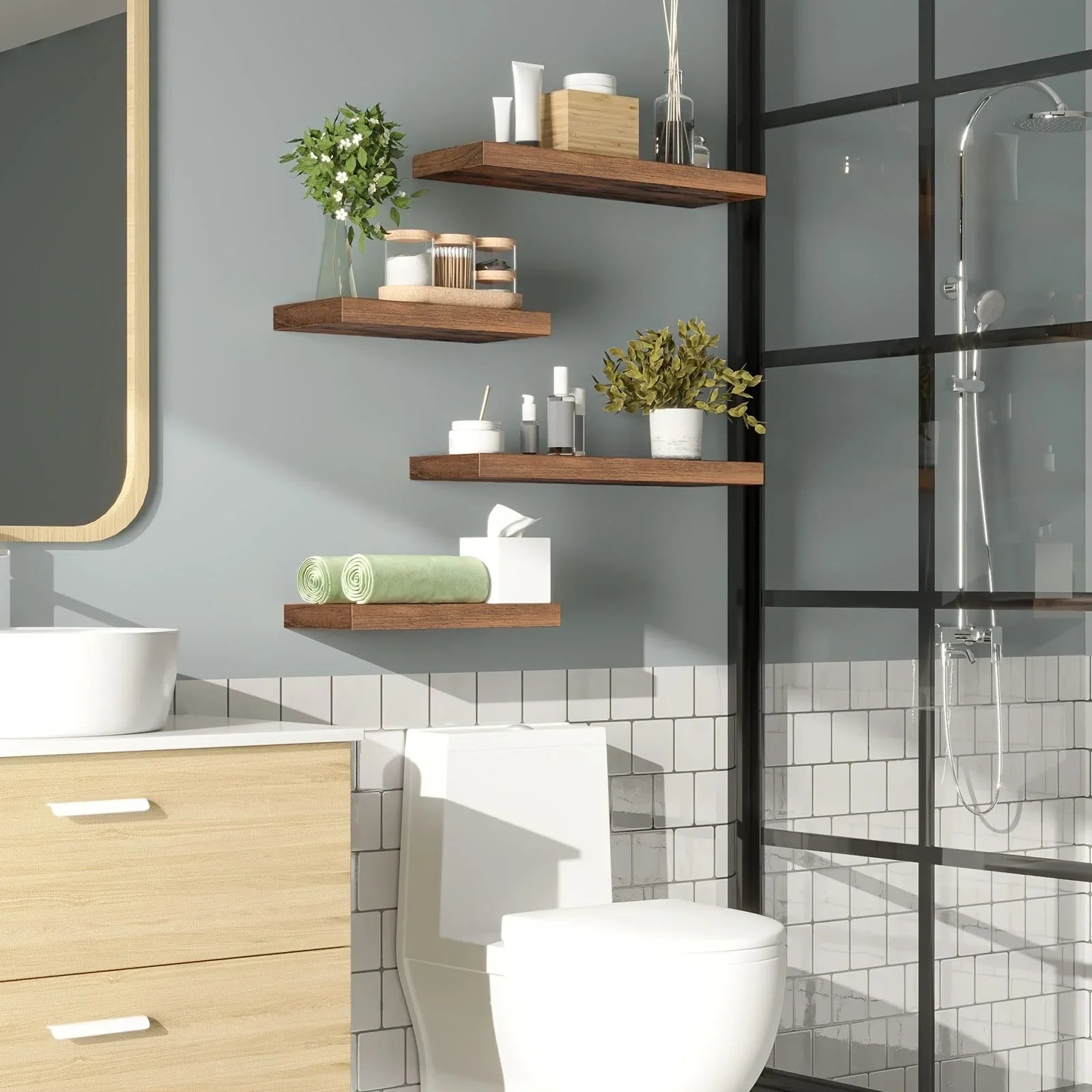 Floating Shelves 2pcs Set Wall-Mounted Shelves, 60cm Rustic Brown Artificial Wood Display Stands for Bathroom, Bedroom, Kitchen, Office - Easy Assembly, No Power Needed, Shelves for Wall, Floating Shelves House Of Avana