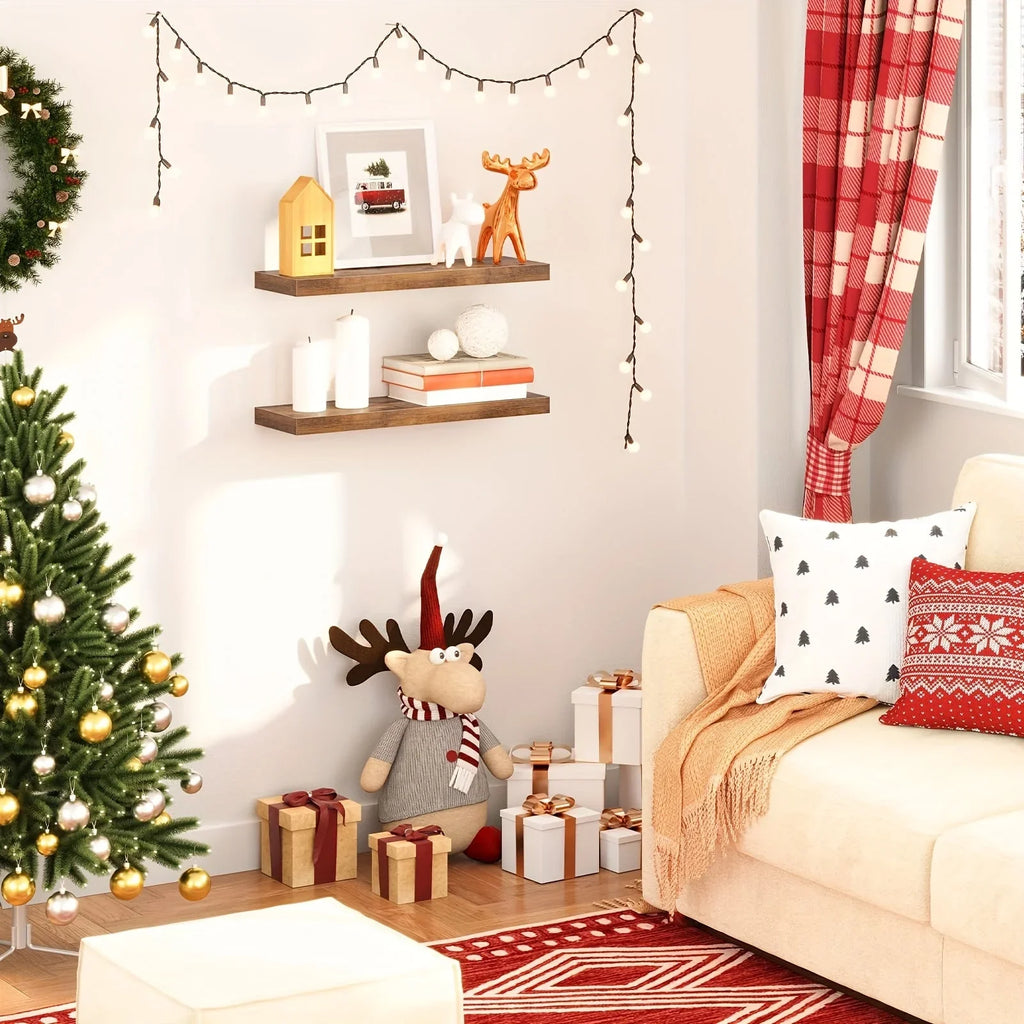 Floating Shelves 2pcs Set Wall-Mounted Shelves, 60cm Rustic Brown Artificial Wood Display Stands for Bathroom, Bedroom, Kitchen, Office - Easy Assembly, No Power Needed, Shelves for Wall, Floating Shelves House Of Avana