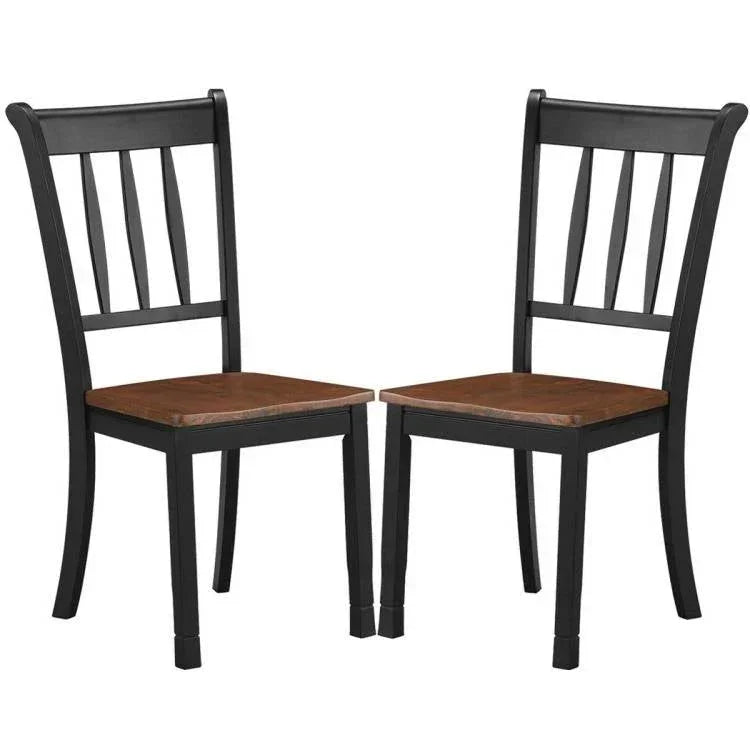 Set of 2 Solid Wood Black Mission Style Armless Dining Chairs with Brown Seat
