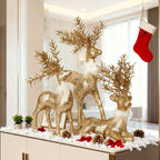 3pcs Golden Christmas Reindeer Statue Ornaments, Holiday Decor with Antler Shaped Branches for Tabletop Display - Perfect Gift Box Filler and Shelf or Mantelpiece Accent, Festive Decorations, Decorative Ornaments, Detailed Cr House Of Avana