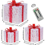 3pcs Set of Lighted Christmas Gift Boxes in Various Sizes - Festive Decor with Ribbon, Battery-Powered, Warm Glow, Suitable for Indoor/Outdoor Use, Perfect for Christmas Trees, Yards, and Home Decor House Of Avana