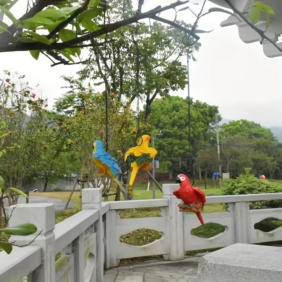 Set of 3 Garden Parrot Bird Statue Sculpture Pendant, Parrot Bird Swing Spring Pendant Decoration, Hanging Swing Red Bird Parrot Spring Pendant, Parrot Spring Pendant Pendant Hanging Decoration, Bird Outdoor Courtyard Terrace House Of Avana