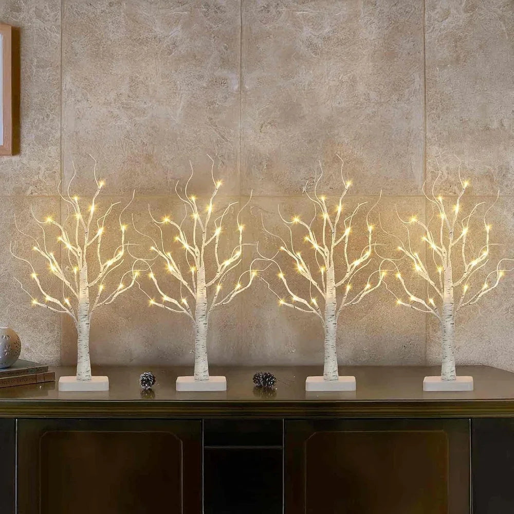 Birch Tree with Led Lights, White Christmas Tree Decorations Indoor with Timer, Lighted Mini Small Artificial Lamp Prelit Twig Tree Battery Operated for Table Centerpiece Home Decor 4Pack House Of Avana
