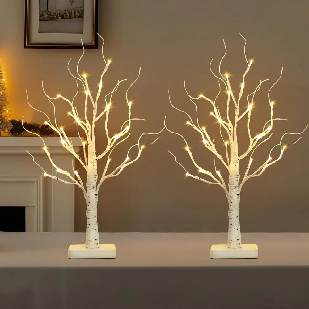 Birch Tree with Led Lights, White Christmas Tree Decorations Indoor with Timer, Lighted Mini Small Artificial Lamp Prelit Twig Tree Battery Operated for Table Centerpiece Home Decor 4Pack House Of Avana