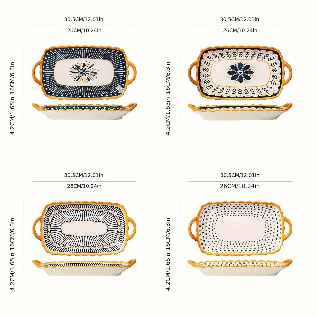 Set of 4 Hand-Painted Creative Ceramic Plates with Handles - House Of Avana