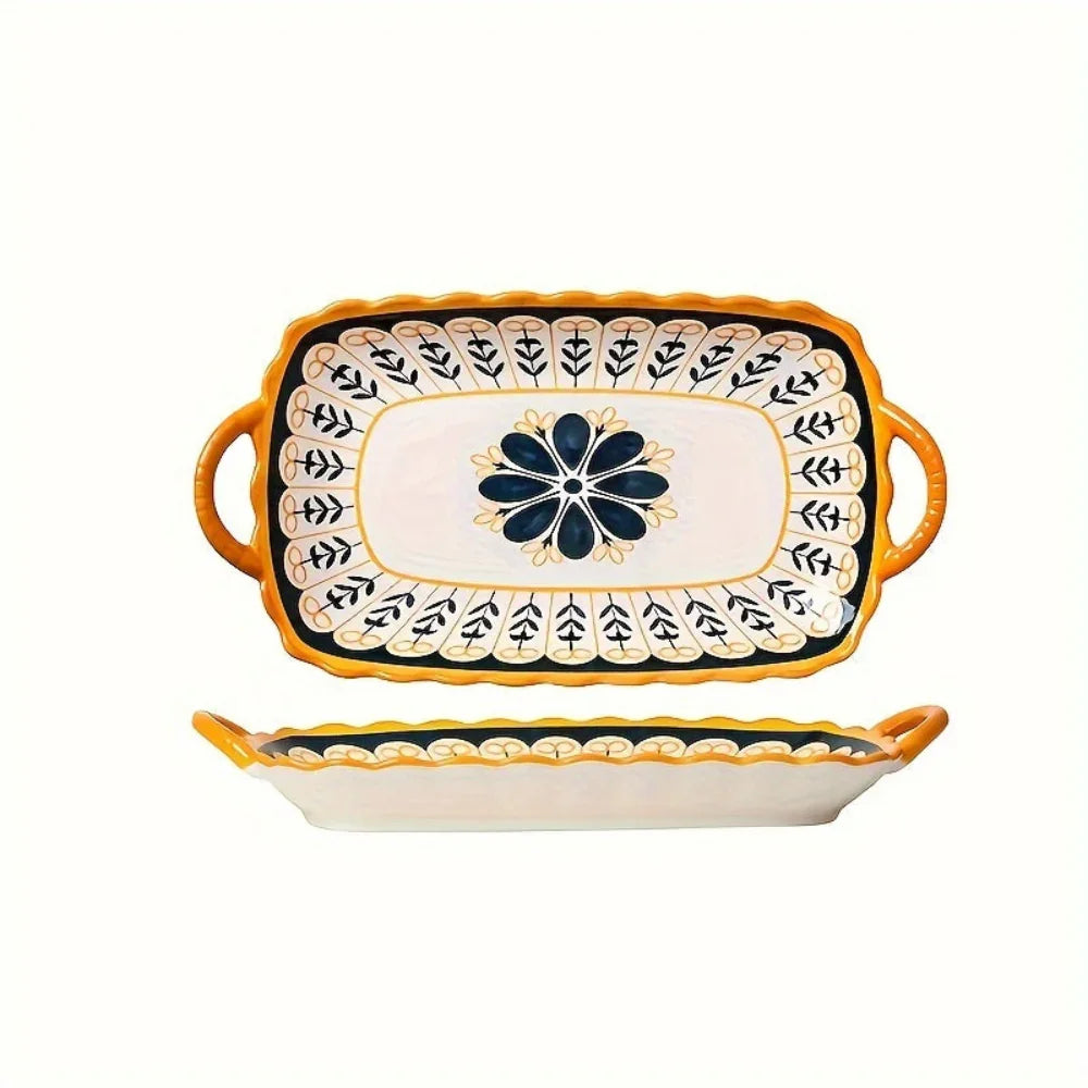 Set of 4 Hand-Painted Creative Ceramic Plates with Handles - House Of Avana