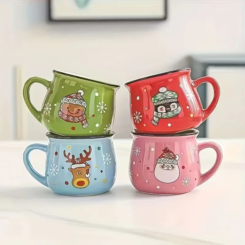 4 Christmas Ceramic Coffee Mugs, Milk Cups- Microwave And Dishwasher Safe, Suitable for Hot And Cold Drinks, Gifts for Christmas/Thanksgiving Day, Festive Party Tableware, Bakery Dessert Cups, Water Cup, Cartoon Cup, Beer Mug House Of Avana
