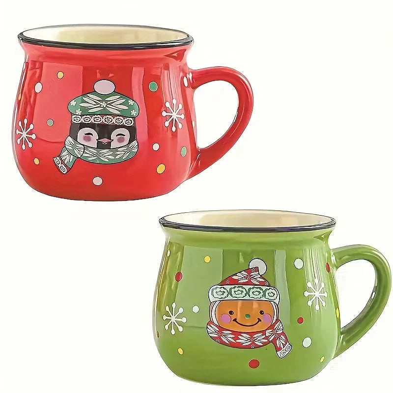 4 Christmas Ceramic Coffee Mugs, Milk Cups- Microwave And Dishwasher Safe, Suitable for Hot And Cold Drinks, Gifts for Christmas/Thanksgiving Day, Festive Party Tableware, Bakery Dessert Cups, Water Cup, Cartoon Cup, Beer Mug House Of Avana