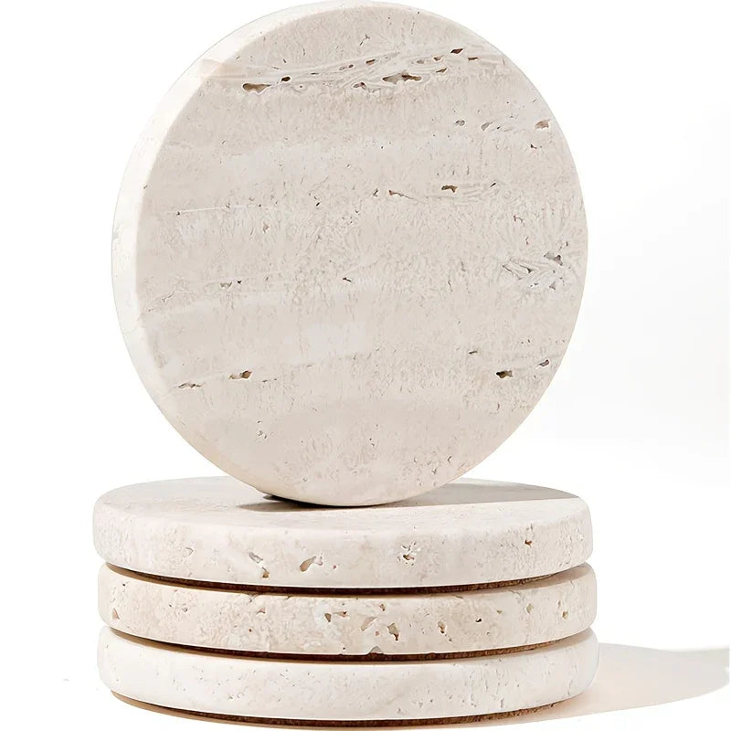 Set of 4 Natural Beige & Marble Coasters with Non-Slip Cork Backing - 10.16cm Round Stone Drink Coasters, Beige/White/Gray/Black Marble Patterns, Sturdy & Durable Table Protectors for Home Decor, Housewarming Wedding Gift, Sc House Of Avana [[SKU:HOA-TBL-011]]