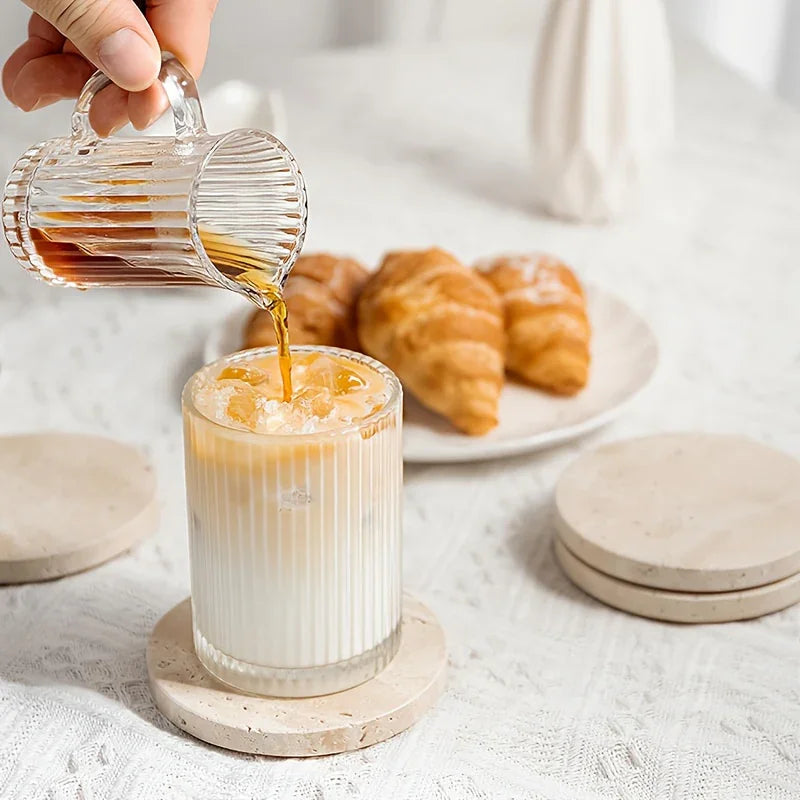 Set of 4 Natural Beige & Marble Coasters with Non-Slip Cork Backing - 10.16cm Round Stone Drink Coasters, Beige/White/Gray/Black Marble Patterns, Sturdy & Durable Table Protectors for Home Decor, Housewarming Wedding Gift, Sc House Of Avana [[SKU:HOA-TBL-011]]