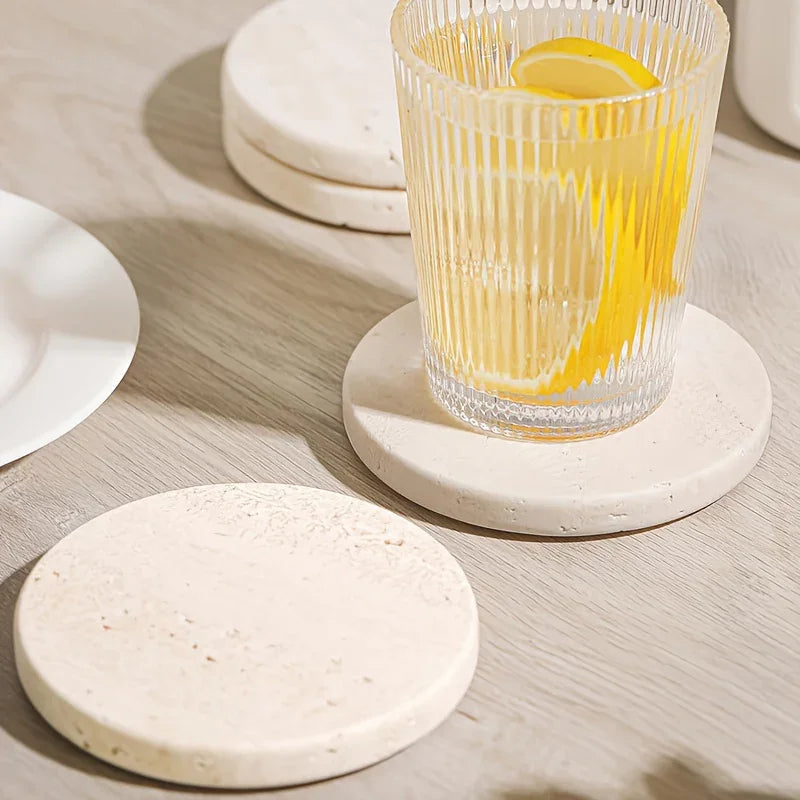 Set of 4 Natural Beige & Marble Coasters with Non-Slip Cork Backing - 10.16cm Round Stone Drink Coasters, Beige/White/Gray/Black Marble Patterns, Sturdy & Durable Table Protectors for Home Decor, Housewarming Wedding Gift, Sc House Of Avana [[SKU:HOA-TBL-011]]