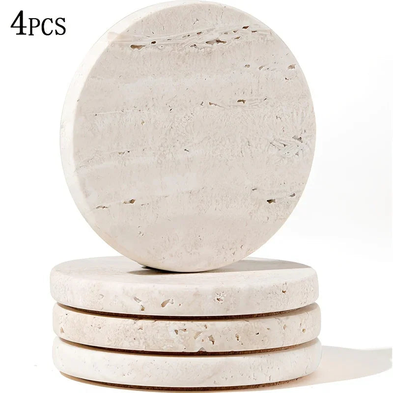 Set of 4 Natural Beige & Marble Coasters with Non-Slip Cork Backing - 10.16cm Round Stone Drink Coasters, Beige/White/Gray/Black Marble Patterns, Sturdy & Durable Table Protectors for Home Decor, Housewarming Wedding Gift, Sc House Of Avana [[SKU:HOA-TBL-011]]