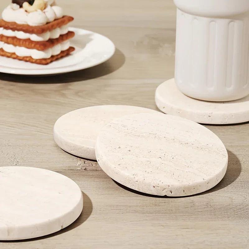 Set of 4 Natural Beige & Marble Coasters with Non-Slip Cork Backing - 10.16cm Round Stone Drink Coasters, Beige/White/Gray/Black Marble Patterns, Sturdy & Durable Table Protectors for Home Decor, Housewarming Wedding Gift, Sc House Of Avana [[SKU:HOA-TBL-011]]