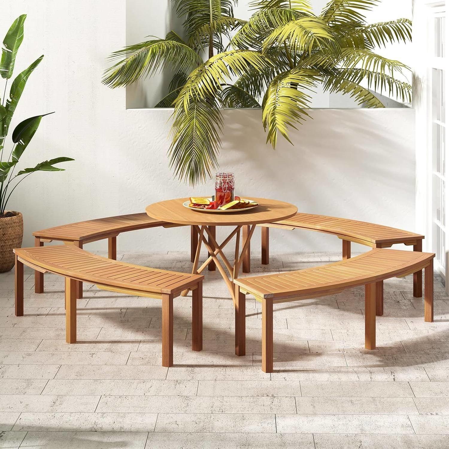 Set of 4 - Outdoor Curved Backless Garden Bench - Around Tree Table or Fire Pit