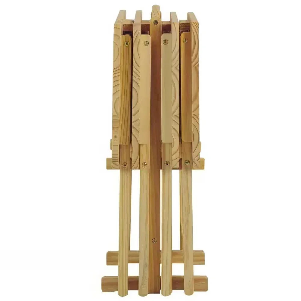 Set of 4 - Solid Wood Folding TV Tray Table Set with Stand in Natural Finish