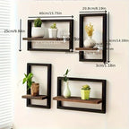 4pcs Vintage Wooden Wall Shelf Set, Black and Brown Square Display with Hook, Multi-Purpose for Photo, Candle, Flower, Album, Potted Plant, Wall Hanging Decor, Suitable for Living Room and Office, Floating Shelves House Of Avana
