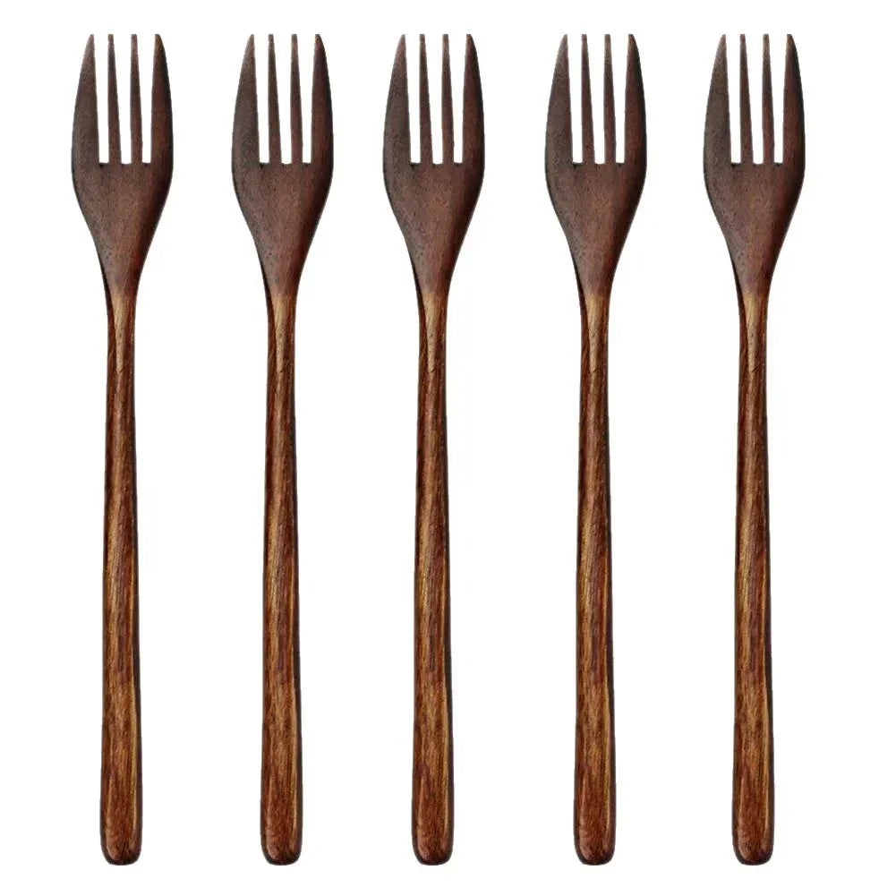 Set of 5 Eco Friendly Wooden Spoon and Fork Set Tableware - House Of Avana