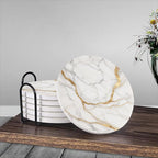 Set of 6 charming round ceramic coasters- white pattern with Golden thread, heat- resistant and non- slip beverage mats, suitable for home and restaurant tabletop decoration, perfect housewarming gift House Of Avana