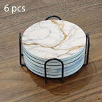 Set of 6 charming round ceramic coasters- white pattern with Golden thread, heat- resistant and non- slip beverage mats, suitable for home and restaurant tabletop decoration, perfect housewarming gift House Of Avana
