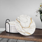 Set of 6 charming round ceramic coasters- white pattern with Golden thread, heat- resistant and non- slip beverage mats, suitable for home and restaurant tabletop decoration, perfect housewarming gift House Of Avana