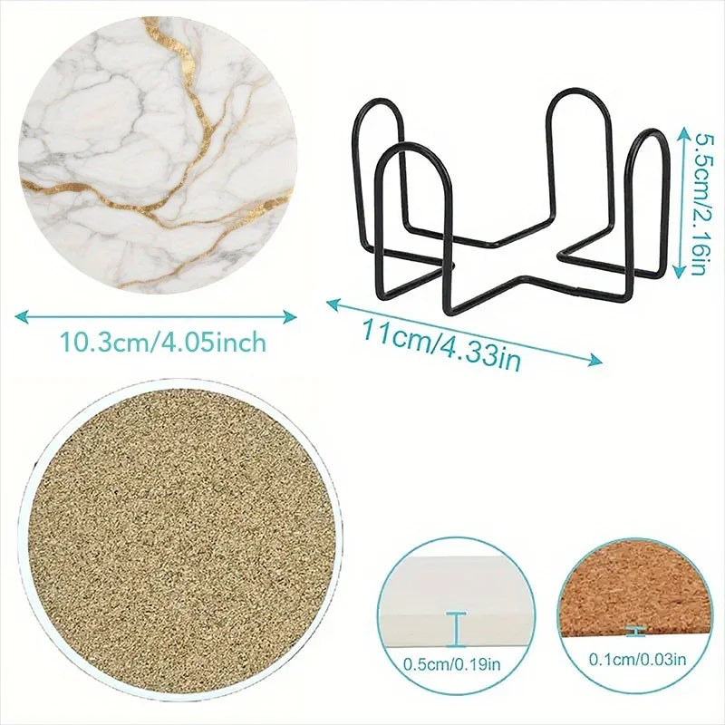 Set of 6 charming round ceramic coasters- white pattern with Golden thread, heat- resistant and non- slip beverage mats, suitable for home and restaurant tabletop decoration, perfect housewarming gift House Of Avana