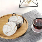 Set of 6 charming round ceramic coasters- white pattern with Golden thread, heat- resistant and non- slip beverage mats, suitable for home and restaurant tabletop decoration, perfect housewarming gift House Of Avana
