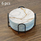 Set of 6 charming round ceramic coasters- white pattern with Golden thread, heat- resistant and non- slip beverage mats, suitable for home and restaurant tabletop decoration, perfect housewarming gift House Of Avana