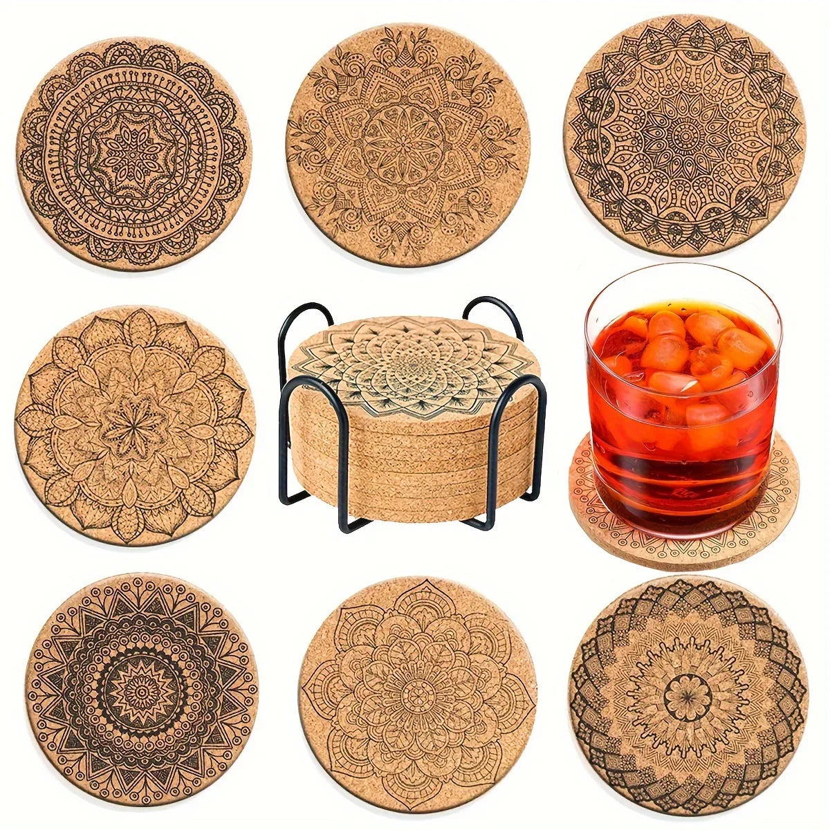 Set of 8-Piece Premium Cork Coasters - House Of Avana