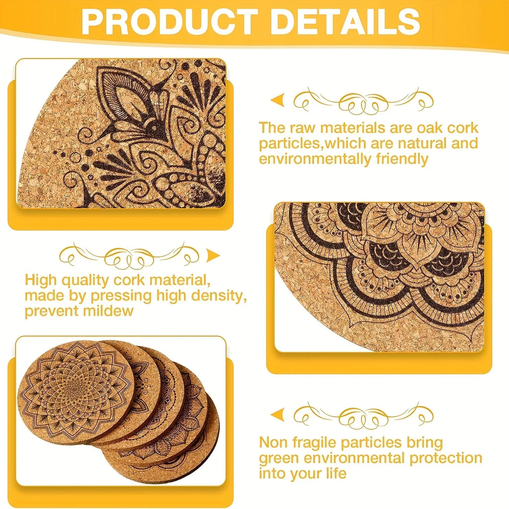 Set of 8-Piece Premium Cork Coasters - House Of Avana