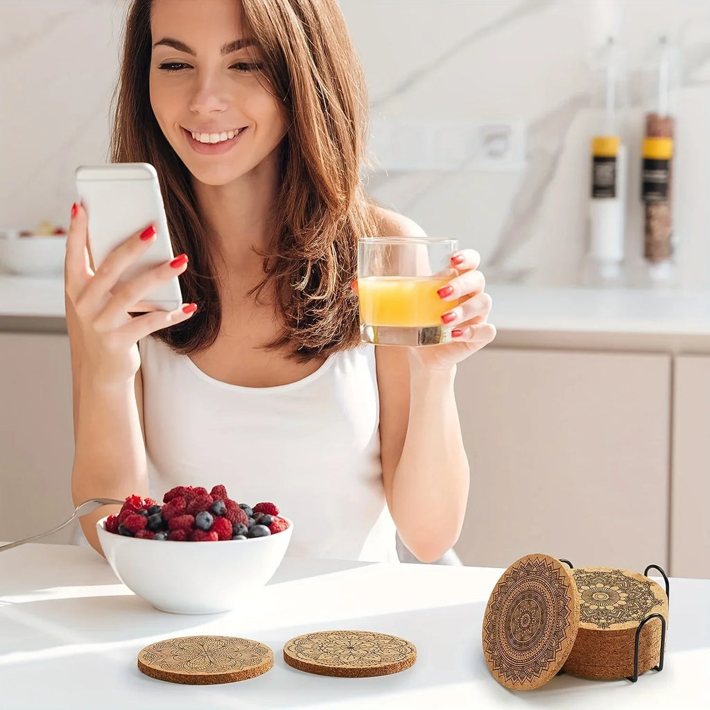 Set of 8-Piece Premium Cork Coasters - House Of Avana