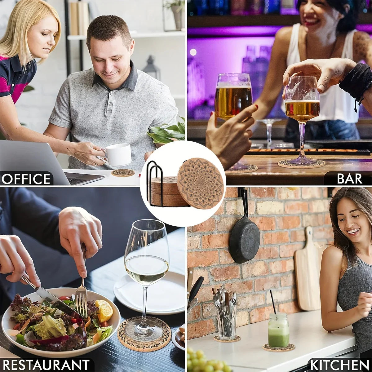 Set of 8-Piece Premium Cork Coasters - House Of Avana