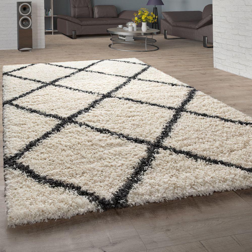 Shag Rug Cream with Diamond Pattern Scandi Design, front view - House Of Avana