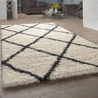 Shag Rug Cream with Diamond Pattern Scandi Design, front view - House Of Avana