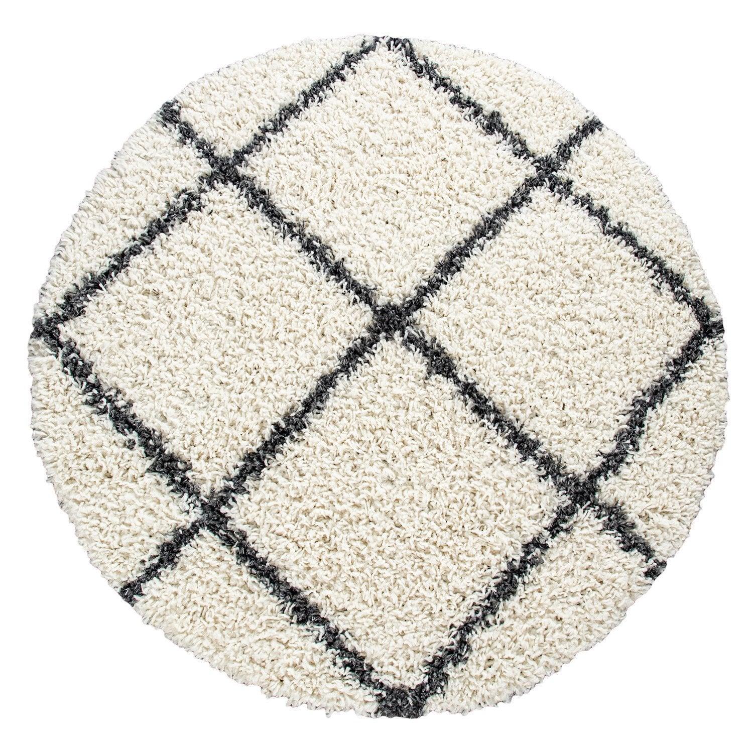 Shag Rug Cream with Diamond Pattern Scandi Design RugYourHome
