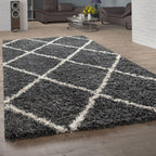 Shag Rug Dark Gray with Diamond Pattern Scandi Design RugYourHome