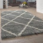 Shag Rug Grey with Diamond Pattern Scandi Design RugYourHome