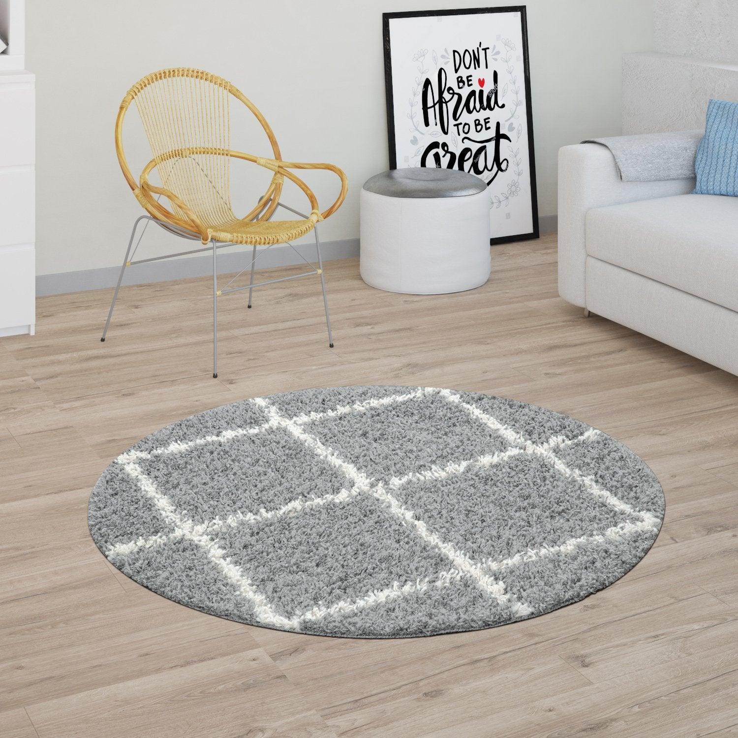 Shag Rug Grey with Diamond Pattern Scandi Design RugYourHome