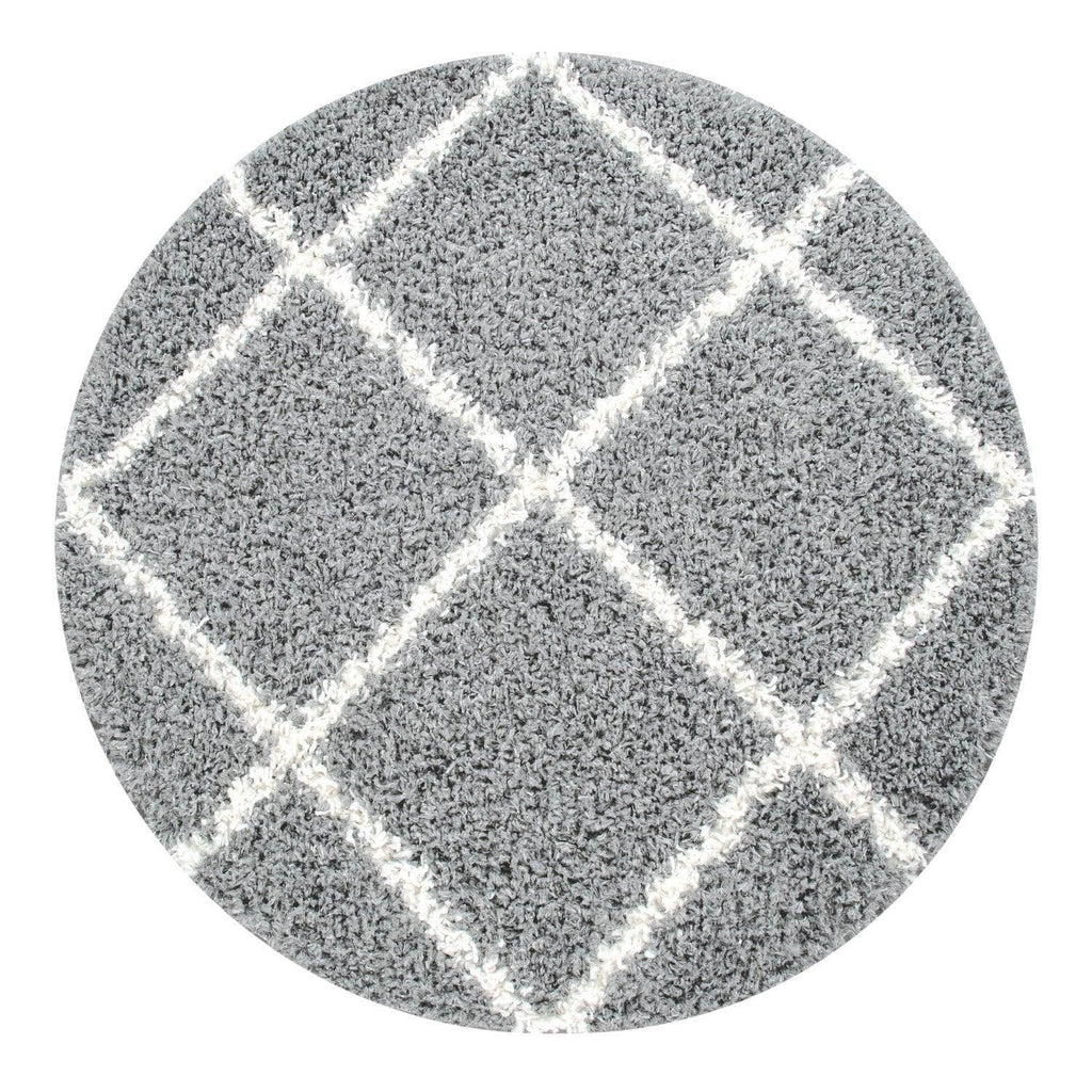 Shag Rug Grey with Diamond Pattern Scandi Design RugYourHome