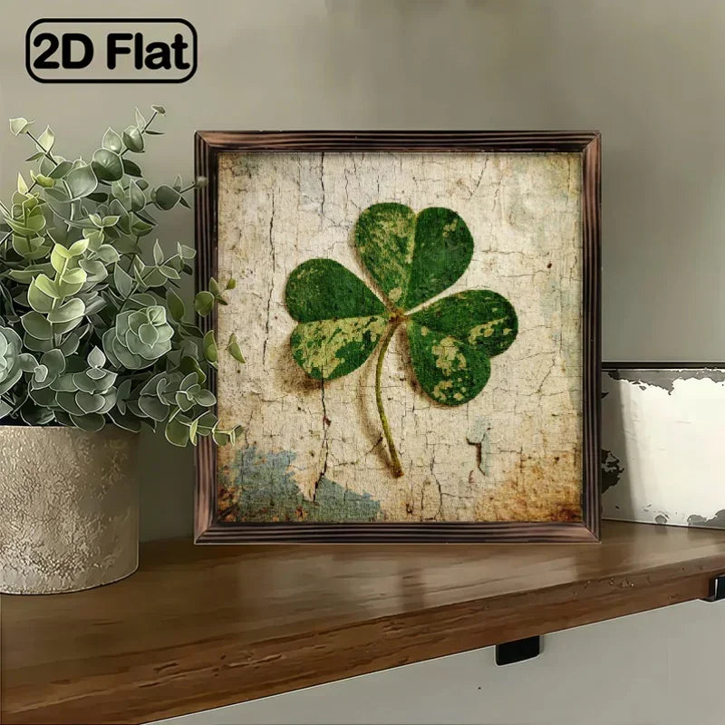 Shamrock Sign - Rustic Wooden Green 8x8 Inch