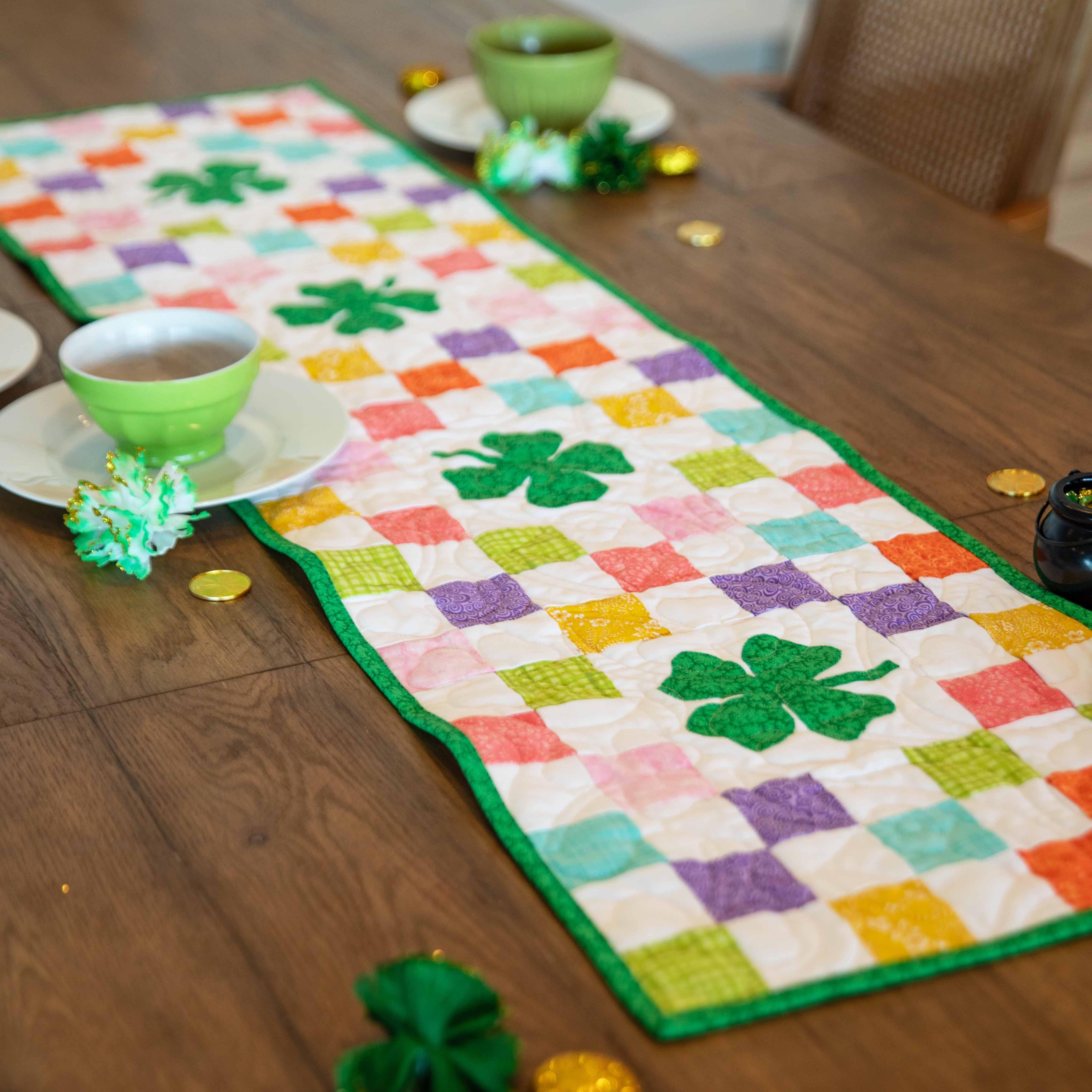 Shamrocks Rainbow Table Runner Precut Quilt Kit Block Party Quilt Co