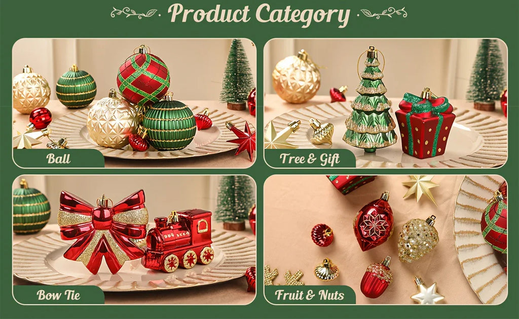 [Christmas, Weddings, Parties] 82pcs Shatterproof Plastic Christmas Ornaments Set - Red, Green & Golden/White Decorations with Golden Caps & Hanging Strings, Large & Small Holiday Tree Decor for Xmas, Weddings, Parties - & Pe House Of Avana