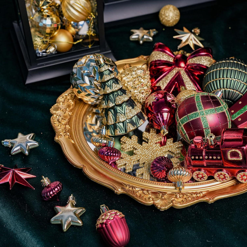 [Christmas, Weddings, Parties] 82pcs Shatterproof Plastic Christmas Ornaments Set - Red, Green & Golden/White Decorations with Golden Caps & Hanging Strings, Large & Small Holiday Tree Decor for Xmas, Weddings, Parties - & Pe House Of Avana