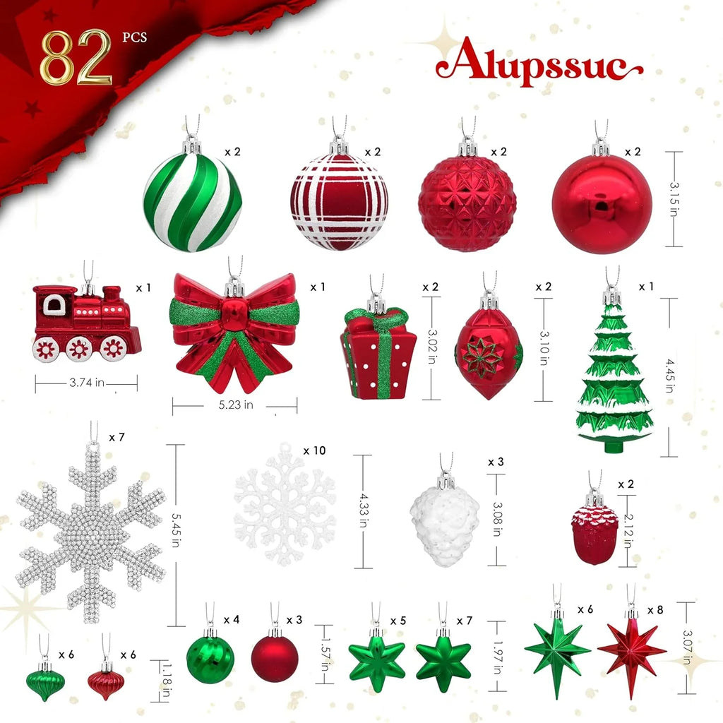 [Christmas, Weddings, Parties] 82pcs Shatterproof Plastic Christmas Ornaments Set - Red, Green & Golden/White Decorations with Golden Caps & Hanging Strings, Large & Small Holiday Tree Decor for Xmas, Weddings, Parties - & Pe House Of Avana