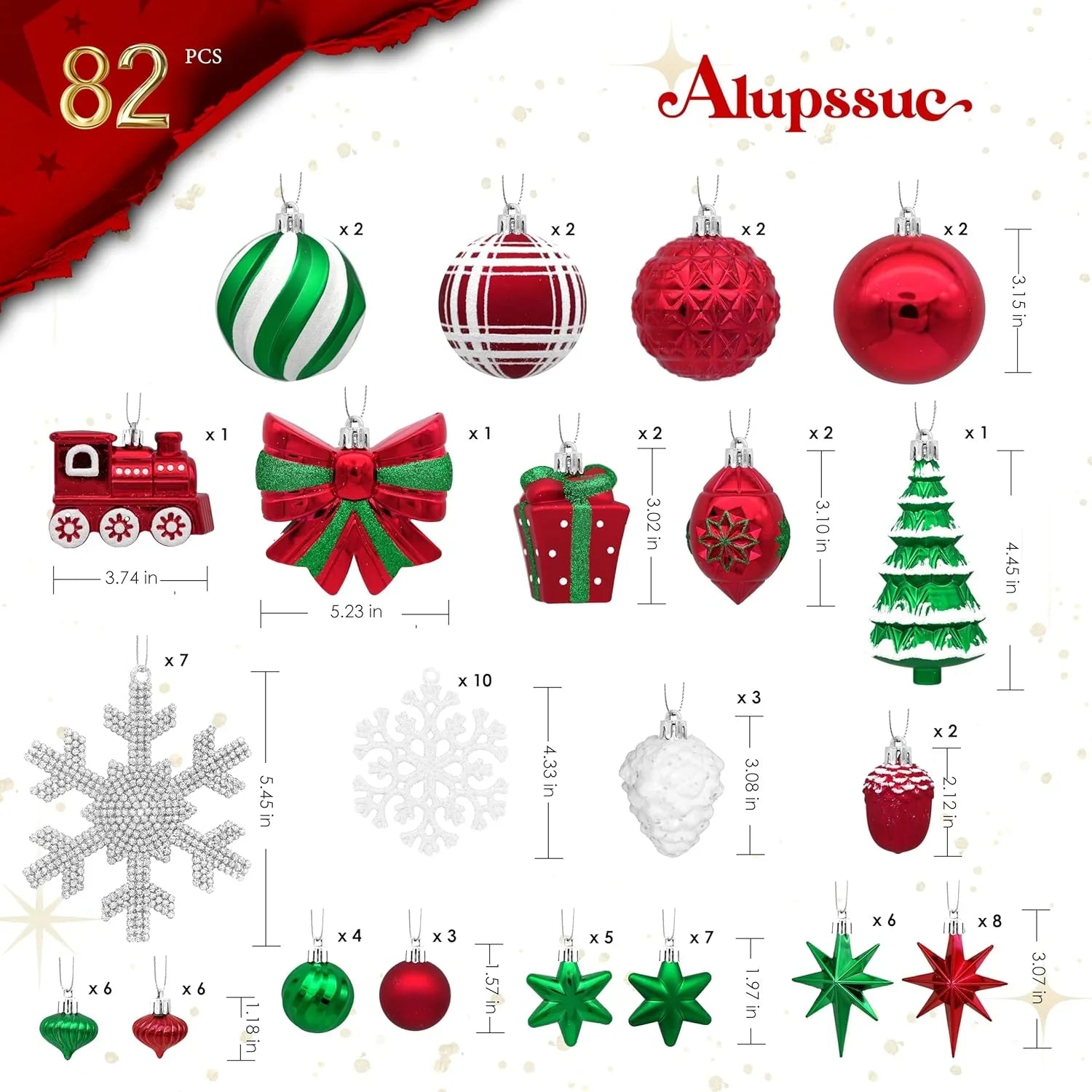 [Christmas, Weddings, Parties] 82pcs Shatterproof Plastic Christmas Ornaments Set - Red, Green & Golden/White Decorations with Golden Caps & Hanging Strings, Large & Small Holiday Tree Decor for Xmas, Weddings, Parties - & Pe House Of Avana